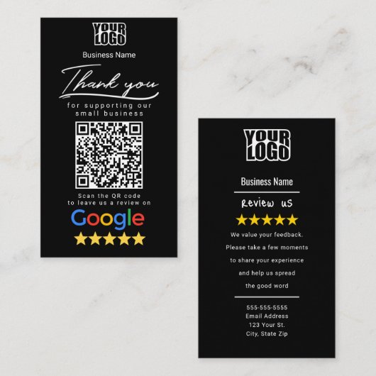 Carte De Visite Modèle Google Google noir avec lien de code QR (Devant / Derrière)