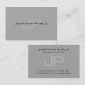 Carte De Visite Modèle gris de design simple de monogramme élégant (Devant / Derrière)
