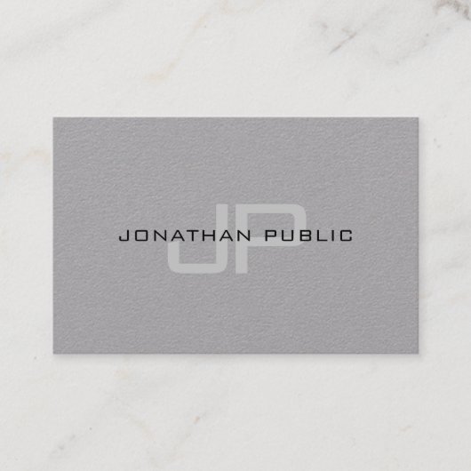Carte De Visite Modèle gris de design simple de monogramme élégant (Devant)