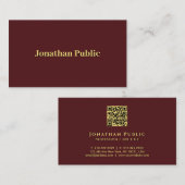 Carte De Visite Modèle moderne élégant Faux Gold Texte QR Code (Devant / Derrière)