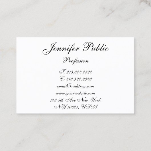 Carte De Visite Modèle Moderne manuscrit Script Élégant Simple (Dos)