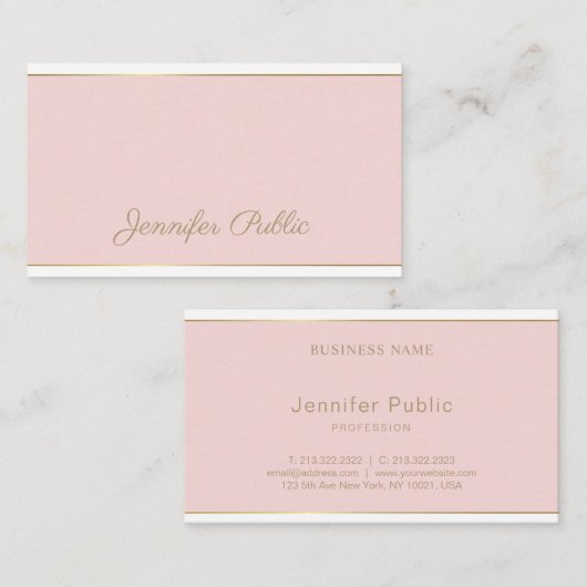 Carte De Visite Modèle moderne manuscrit Script rose or chic (Devant / Derrière)
