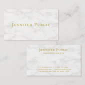 Carte De Visite Modèle Moderne Marbre blanc Élégant Or Texte (Devant / Derrière)