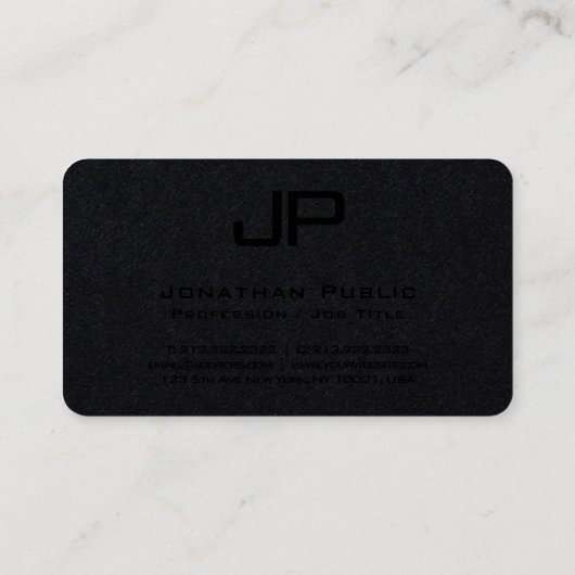 Carte De Visite Modèle moderne Monogramme Luxe Premium Noir (Dos)