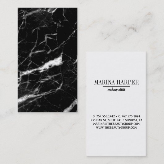 Carte De Visite Modèle moderne noir et Marbre blanc (Devant / Derrière)