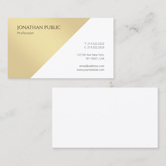 Carte De Visite Modèle moderne simple or blanc professionnel Top (Devant / Derrière)