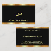 Carte De Visite Modèle Monogramme Moderne Noir Et Or (Devant / Derrière)