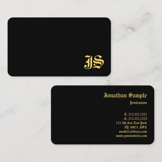 Carte De Visite Modèle Monogramme Professionnel Noir Et Or (Devant / Derrière)