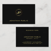 Carte De Visite Modèle noir créatif moderne Monogramme or (Devant / Derrière)