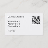 Carte De Visite Modèle noir et blanc d'impression de zèbre (Dos)