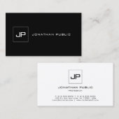 Carte De Visite Modèle noir moderne Cool Monogramme Haut (Devant / Derrière)