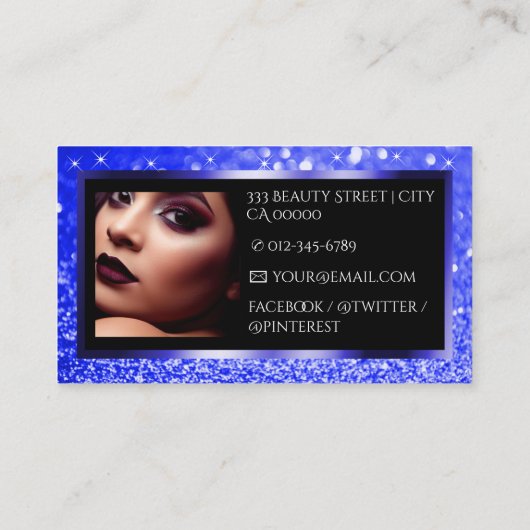 Carte De Visite Modèle photo de logo Bright Blue Sparkle (Dos)