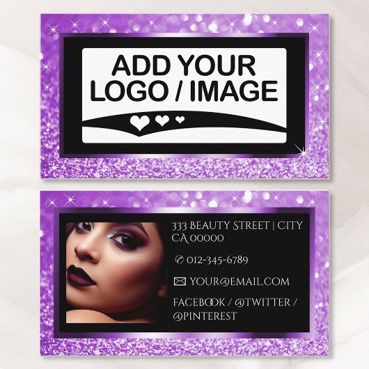 Carte De Visite Modèle photo de logo Lilac Sparkle violet de luxe