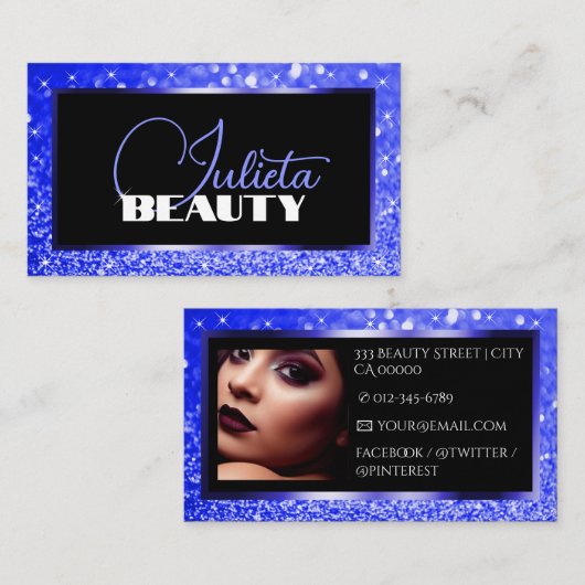 Carte De Visite Modèle photo de Parties scintillant Bleu Clair (Devant / Derrière)