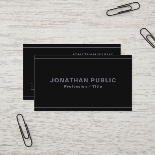 Carte De Visite Modèle professionnel élégant Noir & Anthracite (Devant/Arrière en situation)