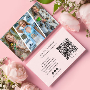 Carte De Visite Modèle Réseaux Sociaux, Code QR & Collage de 3 Pho