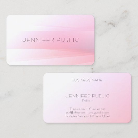 Carte De Visite Modèle rose blanc élégant Design moderne tendance (Devant / Derrière)