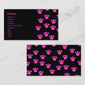 Carte De Visite Modèle rose et noir lumineux d'empreinte de patte (Devant / Derrière)