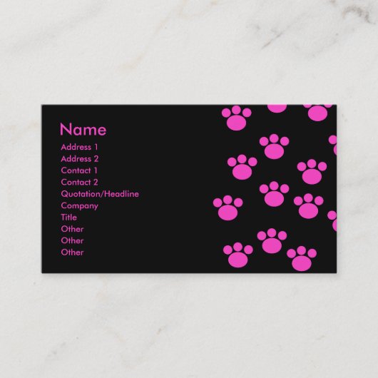 Carte De Visite Modèle rose et noir lumineux d'empreinte de patte (Devant)