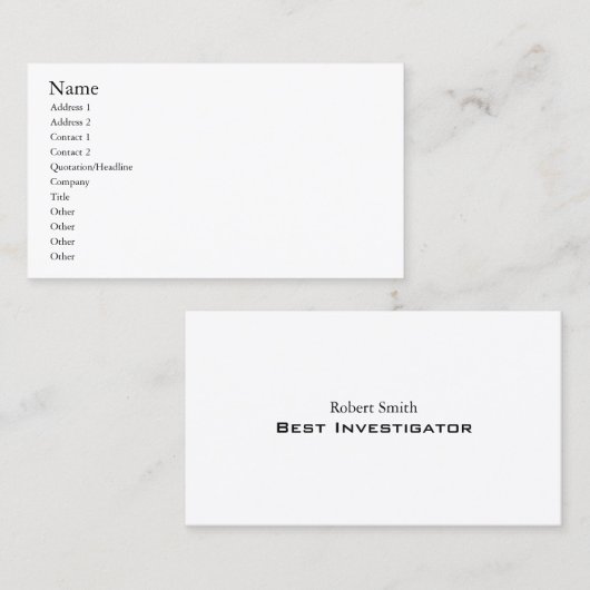 Carte De Visite modèle simple, blanc clair (Devant / Derrière)
