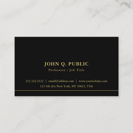 Carte De Visite Modèle simple chic professionnel noir et or (Devant)