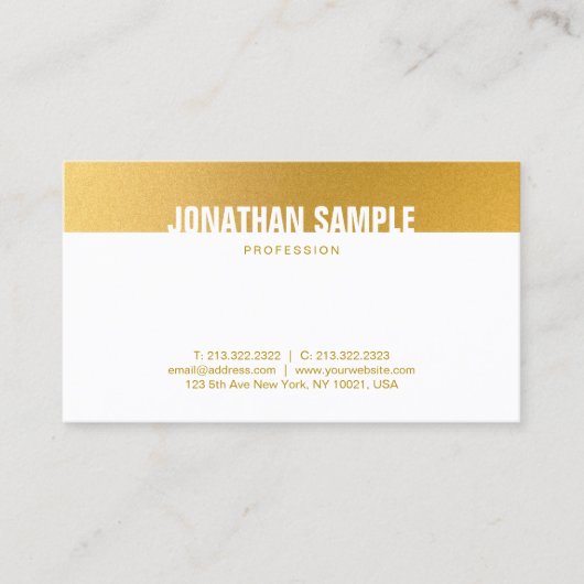 Carte De Visite Modèle simple élégant professionnel blanc or (Devant)