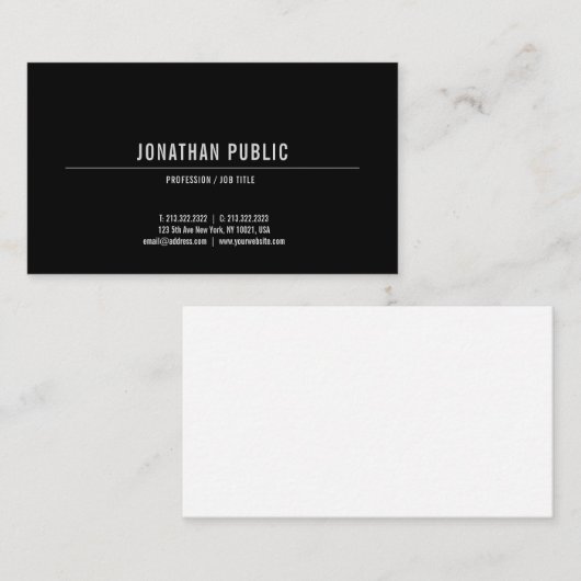 Carte De Visite Modèle simple et moderne noir et blanc (Devant / Derrière)