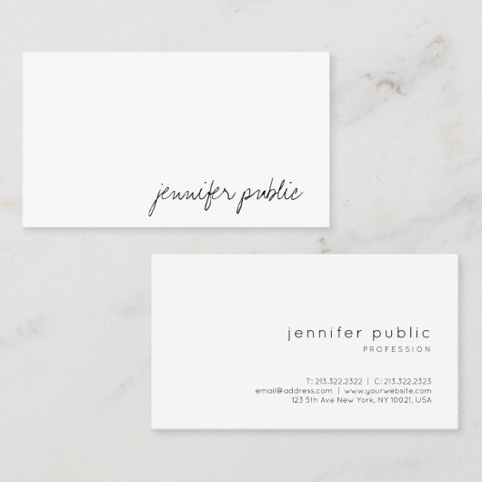 Carte De Visite Modèle simple moderne d'écriture manuscrite élégan (Devant / Derrière)