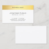 Carte De Visite Modèle simple Moderne Élégant Or Blanc Haut (Devant / Derrière)