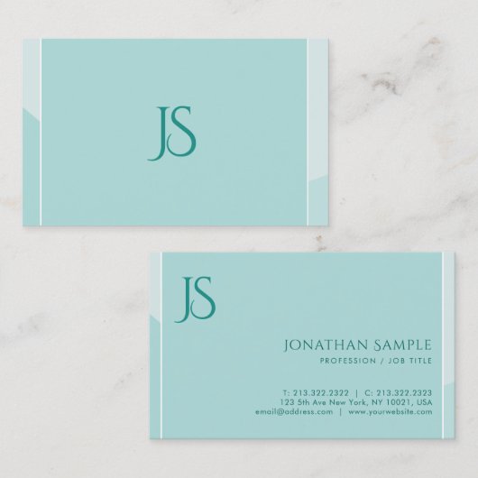 Carte De Visite Modèle simple professionnel de monogramme vert (Devant / Derrière)