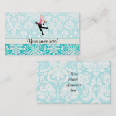 Carte De Visite Modèle turquoise Damask Patinage sur glace (Devant / Derrière)