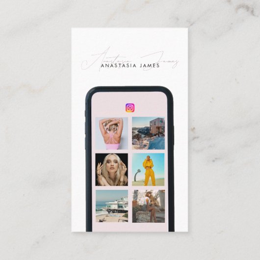 Carte De Visite Modern 6 Photo Feed Grid Médias sociaux QR Code (Dos)