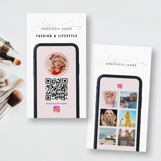 Carte De Visite Modern 6 Photo Feed Grid Médias sociaux QR Code