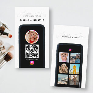 Carte De Visite Modern 6 Photo Feed Grid Médias sociaux QR Code