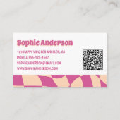 Carte De Visite Modern 70s Retro Pink Wavy with QR Code (Dos)