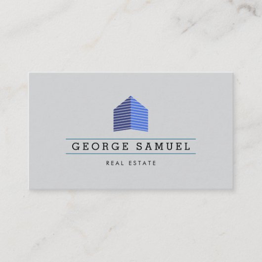 Carte De Visite Modern Abstract Blue Home Logo Realtor Ash Black (Devant)
