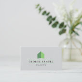 Carte De Visite Modern Abstract Green Home Logo Realtor Ash-Black (Debout devant)