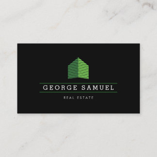 Carte De Visite Modern Abstract Green Home Logo Realtor Black