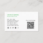 Carte De Visite Modern Abstract Home Logo Realtor QR Code White (Dos)