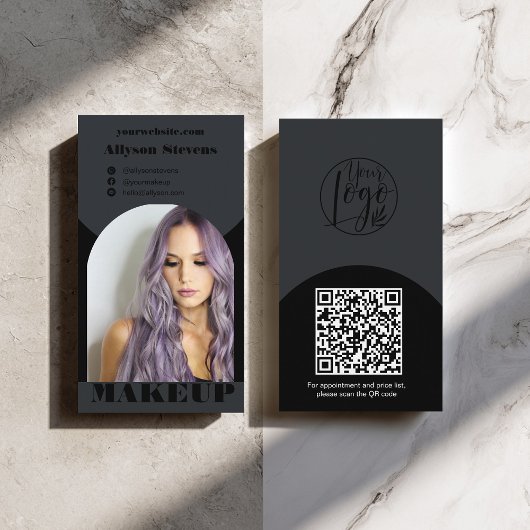 Carte De Visite Modern arch makeup black photo qr code logo