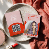 Carte De Visite Modern arch makeup blush red photo qr code logo