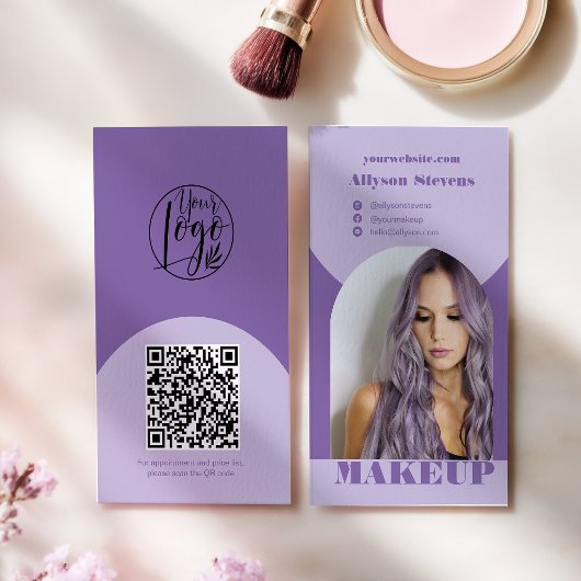 Carte De Visite Modern arch makeup purple photo qr code logo