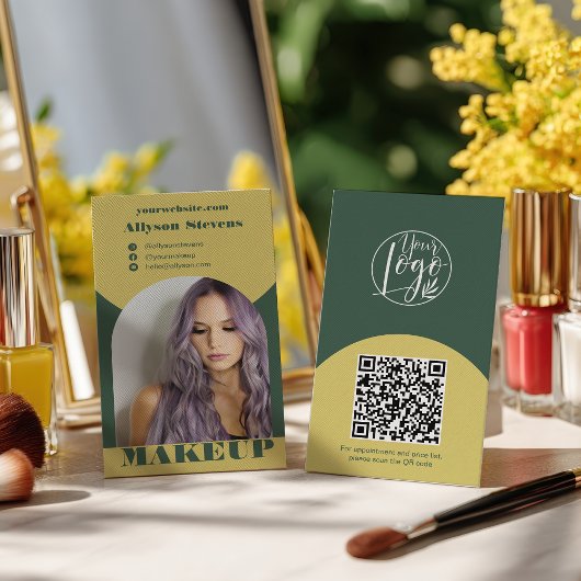 Carte De Visite Modern arch makeup yellow green photo qr code logo