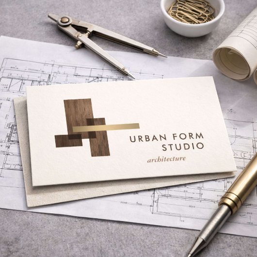 Carte De Visite Modern Architect Wood Logo Ivory