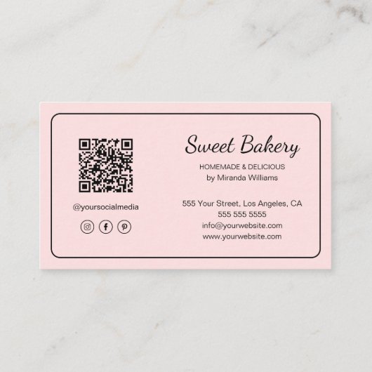 Carte De Visite Modern Bakery Logo QR Code Pink (Dos)