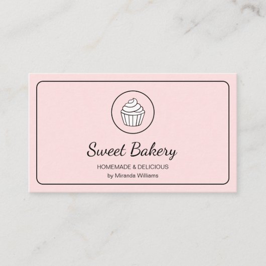 Carte De Visite Modern Bakery Logo QR Code Pink (Devant)