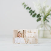 Carte De Visite Modern Beige Botanical Boho Photo Script  (Debout devant)