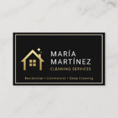 Carte De Visite Modern Black and Gold Cleaning Company (Devant)