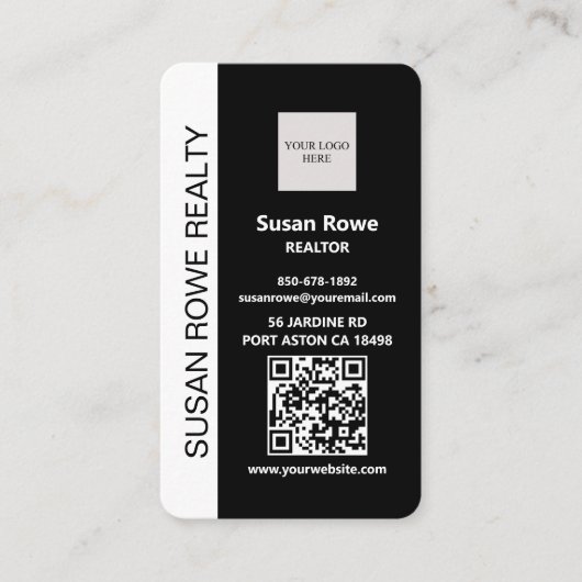 Carte De Visite Modern Black and White QR Code Photo (Devant)