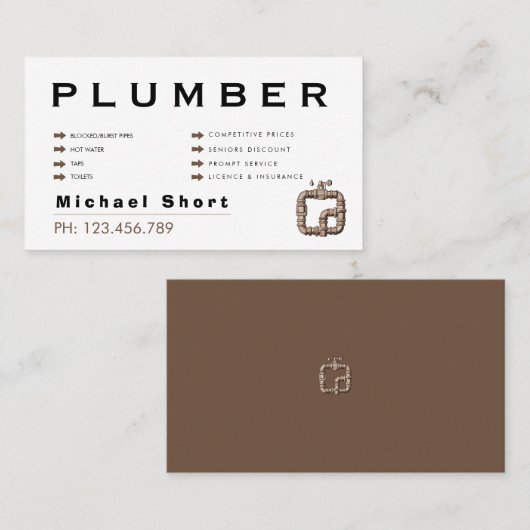Carte De Visite Modern Black & Brown Plumber (Devant / Derrière)